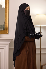 Black Aiza Three Layered Diamond Khimar - Premium Stretch