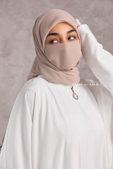 Badra White Butterfly Abaya With Chiffon Flair & Zipper Sleeves - Silk Crepe