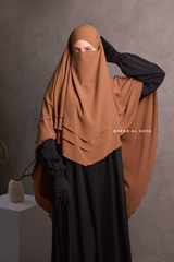 Latte Aiza Three Layered Diamond Khimar - Premium Stretch