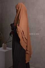 Latte Aiza Three Layered Diamond Khimar - Premium Stretch