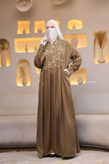 Caramel Dalia Loose Abaya With Pattered Front Dress - Premium Cupro