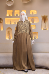Caramel Dalia Loose Abaya With Pattered Front Dress - Premium Cupro