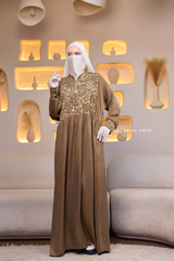 Caramel Dalia Loose Abaya With Pattered Front Dress - Premium Cupro