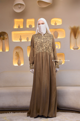 Caramel Dalia Loose Abaya With Pattered Front Dress - Premium Cupro