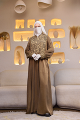 Caramel Dalia Loose Abaya With Pattered Front Dress - Premium Cupro