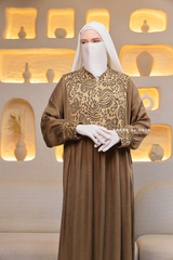 Caramel Dalia Loose Abaya With Pattered Front Dress - Premium Cupro