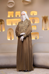 Caramel Dalia Loose Abaya With Pattered Front Dress - Premium Cupro