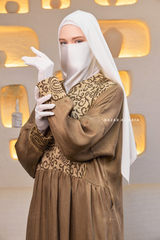 Caramel Dalia Loose Abaya With Pattered Front Dress - Premium Cupro