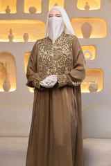 Caramel Dalia Loose Abaya With Pattered Front Dress - Premium Cupro