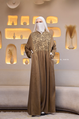 Caramel Dalia Loose Abaya With Pattered Front Dress - Premium Cupro