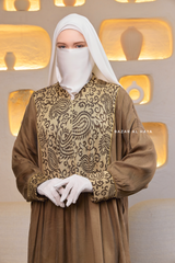 Caramel Dalia Loose Abaya With Pattered Front Dress - Premium Cupro
