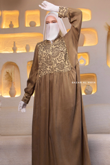 Caramel Dalia Loose Abaya With Pattered Front Dress - Premium Cupro