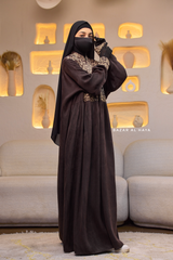 Dark Chocolate Dalia Loose Abaya With Pattered Front Dress - Premium Cupro