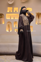 Dark Chocolate Dalia Loose Abaya With Pattered Front Dress - Premium Cupro