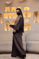 Dark Chocolate Dalia Loose Abaya With Pattered Front Dress - Premium Cupro