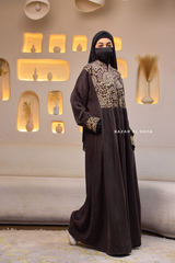 Dark Chocolate Dalia Loose Abaya With Pattered Front Dress - Premium Cupro