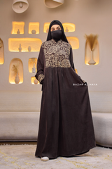 Dark Chocolate Dalia Loose Abaya With Pattered Front Dress - Premium Cupro