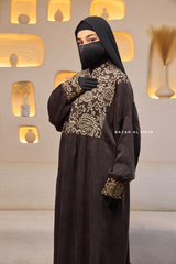 Dark Chocolate Dalia Loose Abaya With Pattered Front Dress - Premium Cupro