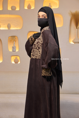 Dark Chocolate Dalia Loose Abaya With Pattered Front Dress - Premium Cupro