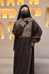 Dark Chocolate Dalia Loose Abaya With Pattered Front Dress - Premium Cupro