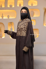 Dark Chocolate Dalia Loose Abaya With Pattered Front Dress - Premium Cupro
