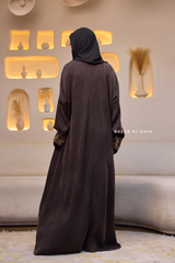 Dark Chocolate Dalia Loose Abaya With Pattered Front Dress - Premium Cupro