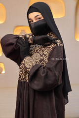 Dark Chocolate Dalia Loose Abaya With Pattered Front Dress - Premium Cupro