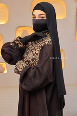 Dark Chocolate Dalia Loose Abaya With Pattered Front Dress - Premium Cupro