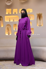 Bright Purple Afsah 3-D Ruffle Embroidery Lightweight Summer Spring Abaya Dress - Soft Breathable Crepe Cotton