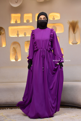 Bright Purple Afsah 3-D Ruffle Embroidery Lightweight Summer Spring Abaya Dress - Soft Breathable Crepe Cotton