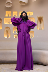 Bright Purple Afsah 3-D Ruffle Embroidery Lightweight Summer Spring Abaya Dress - Soft Breathable Crepe Cotton