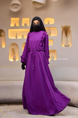 Bright Purple Afsah 3-D Ruffle Embroidery Lightweight Summer Spring Abaya Dress - Soft Breathable Crepe Cotton