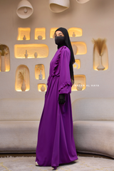 Bright Purple Afsah 3-D Ruffle Embroidery Lightweight Summer Spring Abaya Dress - Soft Breathable Crepe Cotton