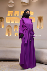 Bright Purple Afsah 3-D Ruffle Embroidery Lightweight Summer Spring Abaya Dress - Soft Breathable Crepe Cotton