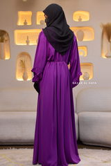 Bright Purple Afsah 3-D Ruffle Embroidery Lightweight Summer Spring Abaya Dress - Soft Breathable Crepe Cotton