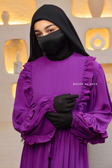 Bright Purple Afsah 3-D Ruffle Embroidery Lightweight Summer Spring Abaya Dress - Soft Breathable Crepe Cotton