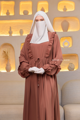 Afsah Capuccino Ruffle Embroidery Lightweight Summer Spring Abaya Dress - Soft Breathable Crepe Cotton