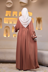 Afsah Capuccino Ruffle Embroidery Lightweight Summer Spring Abaya Dress - Soft Breathable Crepe Cotton