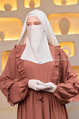 Afsah Capuccino Ruffle Embroidery Lightweight Summer Spring Abaya Dress - Soft Breathable Crepe Cotton