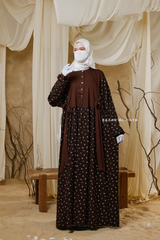 Sumayya Chocolate Floral Dress In 100% Cotton Summer Spring Abaya - Front Snap Buttons