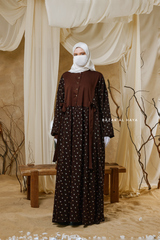 Sumayya Chocolate Floral Dress In 100% Cotton Summer Spring Abaya - Front Snap Buttons
