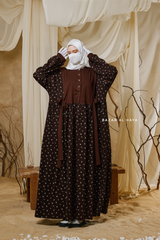 Sumayya Chocolate Floral Dress In 100% Cotton Summer Spring Abaya - Front Snap Buttons