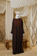 Sumayya Chocolate Floral Dress In 100% Cotton Summer Spring Abaya - Front Snap Buttons