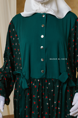 Sumayya Emerald Floral Dress In 100% Cotton Summer Spring Abaya - Front Snap Buttons