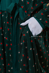 Sumayya Emerald Floral Dress In 100% Cotton Summer Spring Abaya - Front Snap Buttons