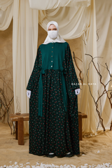 Sumayya Emerald Floral Dress In 100% Cotton Summer Spring Abaya - Front Snap Buttons