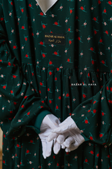 Sumayya Emerald Floral Dress In 100% Cotton Summer Spring Abaya - Front Snap Buttons