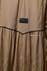 Hafiza Caramel Cotton Silk - Ikat Print Abaya Dress With Scarf - Beaded Accents