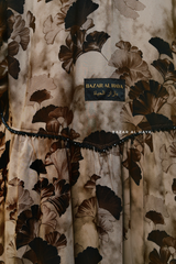 Hafiza Brown Coffee Floral Cupra Abaya Dress With Scarf - Beaded Accents
