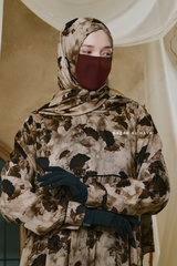 Hafiza Brown Coffee Floral Cupra Abaya Dress With Scarf - Beaded Accents
